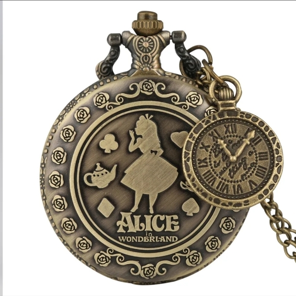 Alice in wonderland pocket watch with clock charm! - Picture 6 of 7